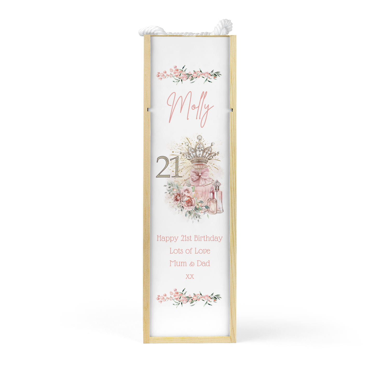 Personalised Wooden Wine Bottle Gift Box - 21st Birthday Crown Design