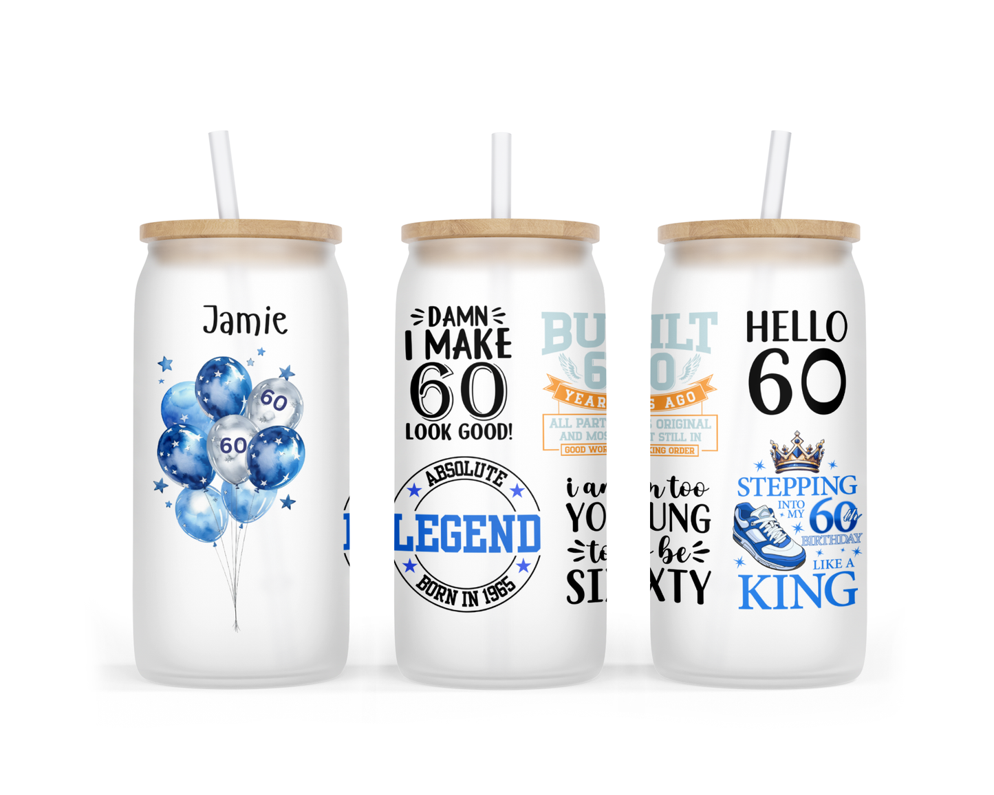 Personalised Frosted Glass Tumbler - 60th Birthday Blue Design