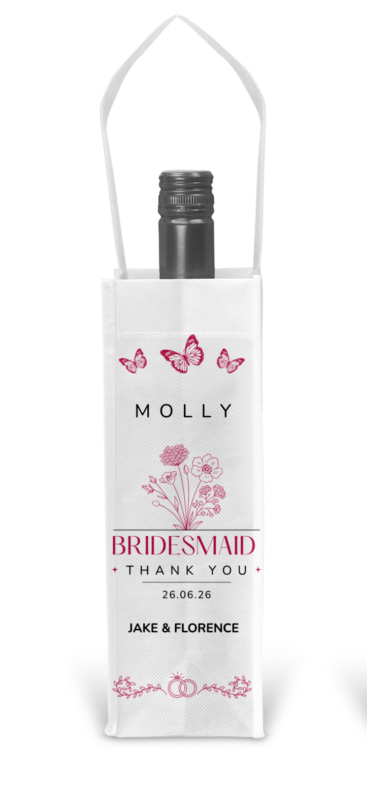 Personalised Bottle Gift Bag - Bridesmaid Butterflies Wedding Design
