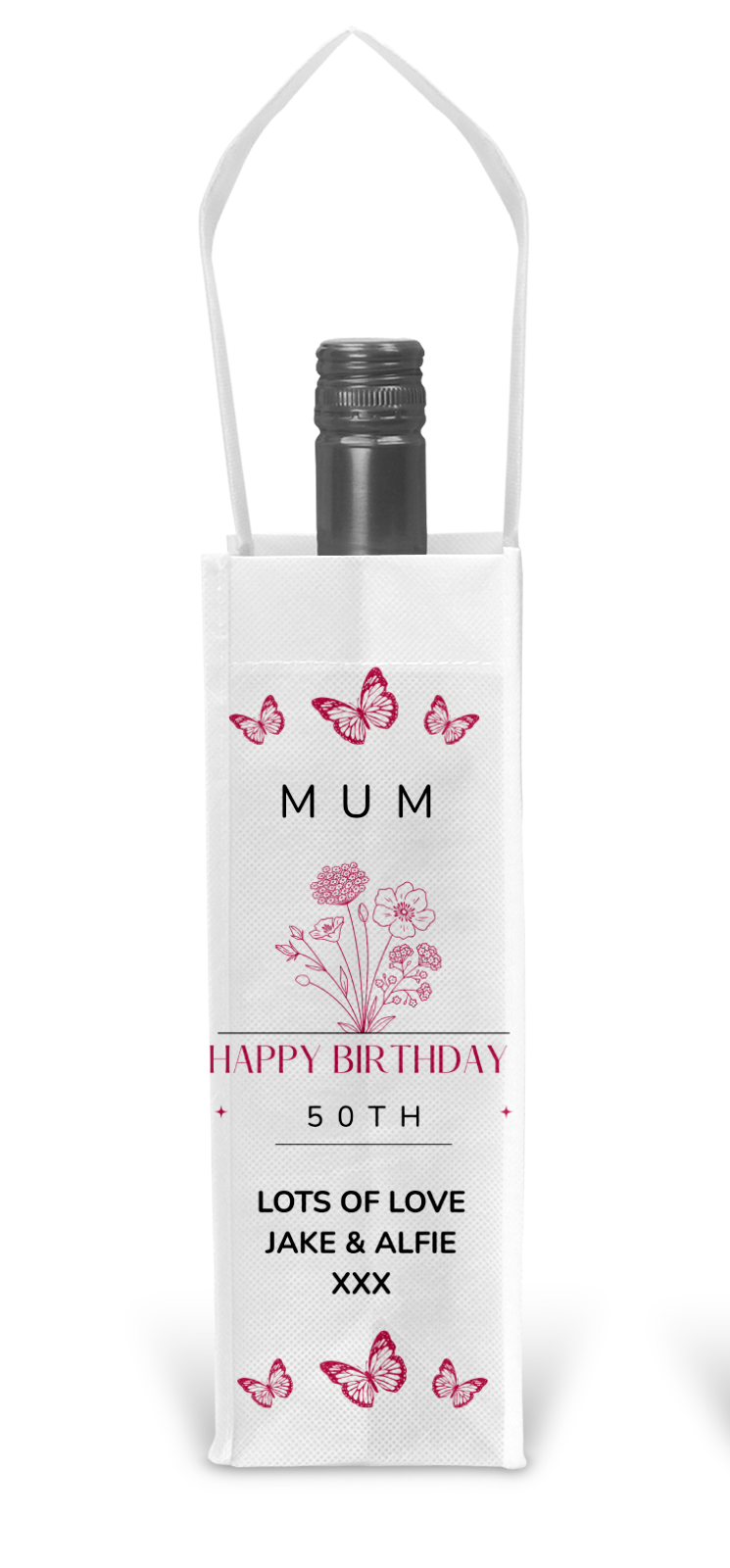 Personalised Bottle Gift Bag - Butterflies Design