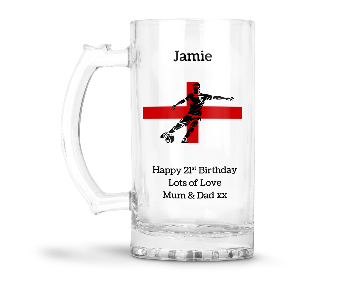 Personalised Clear Glass Tankard - England Football Design