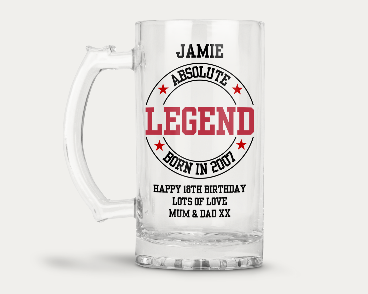 Personalised Clear Glass Tankard (0.8 Pint) - Absolute Legend Birthday Design