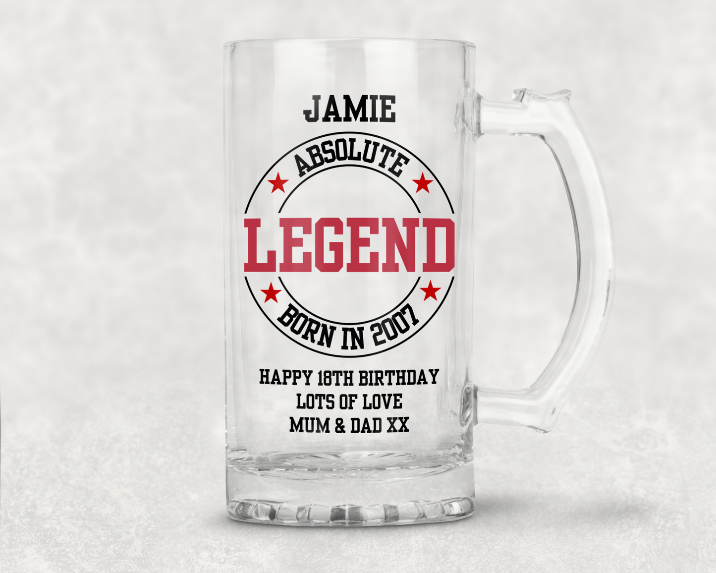 Personalised Clear Glass Tankard (0.8 Pint) - Absolute Legend Birthday Design