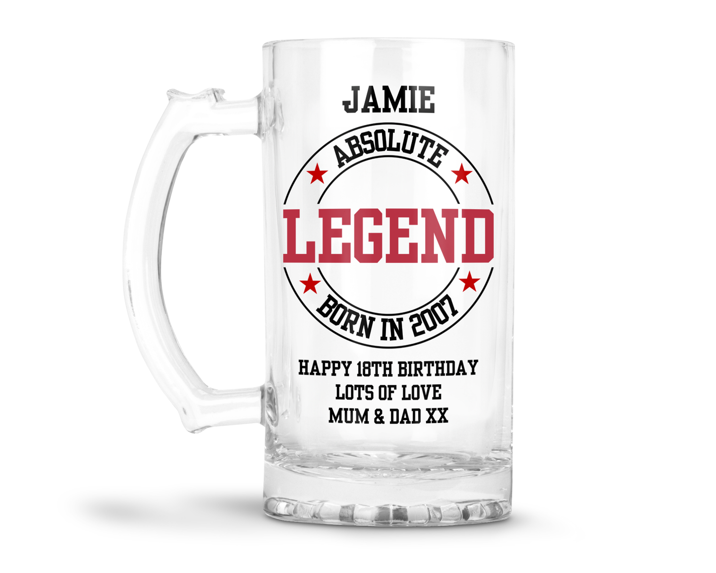 Personalised Clear Glass Tankard (0.8 Pint) - Absolute Legend Birthday Design