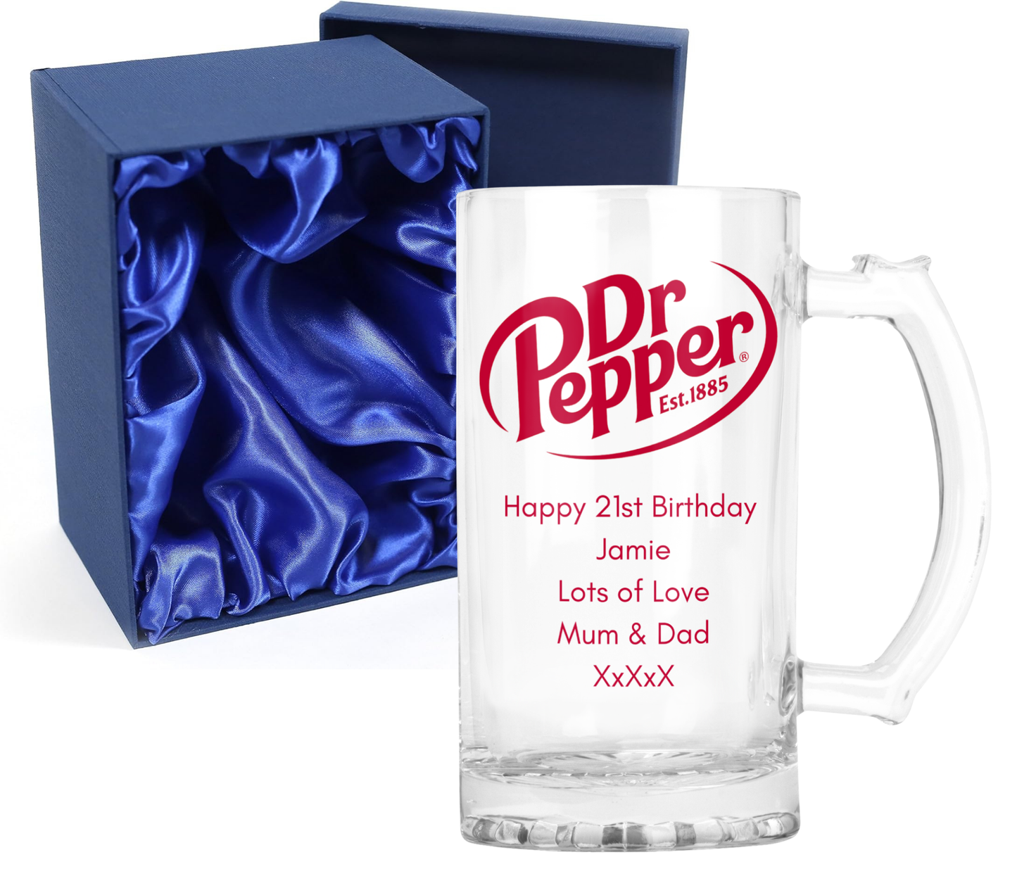 Personalised Glass Tankard Mug - Dr Pepper Design