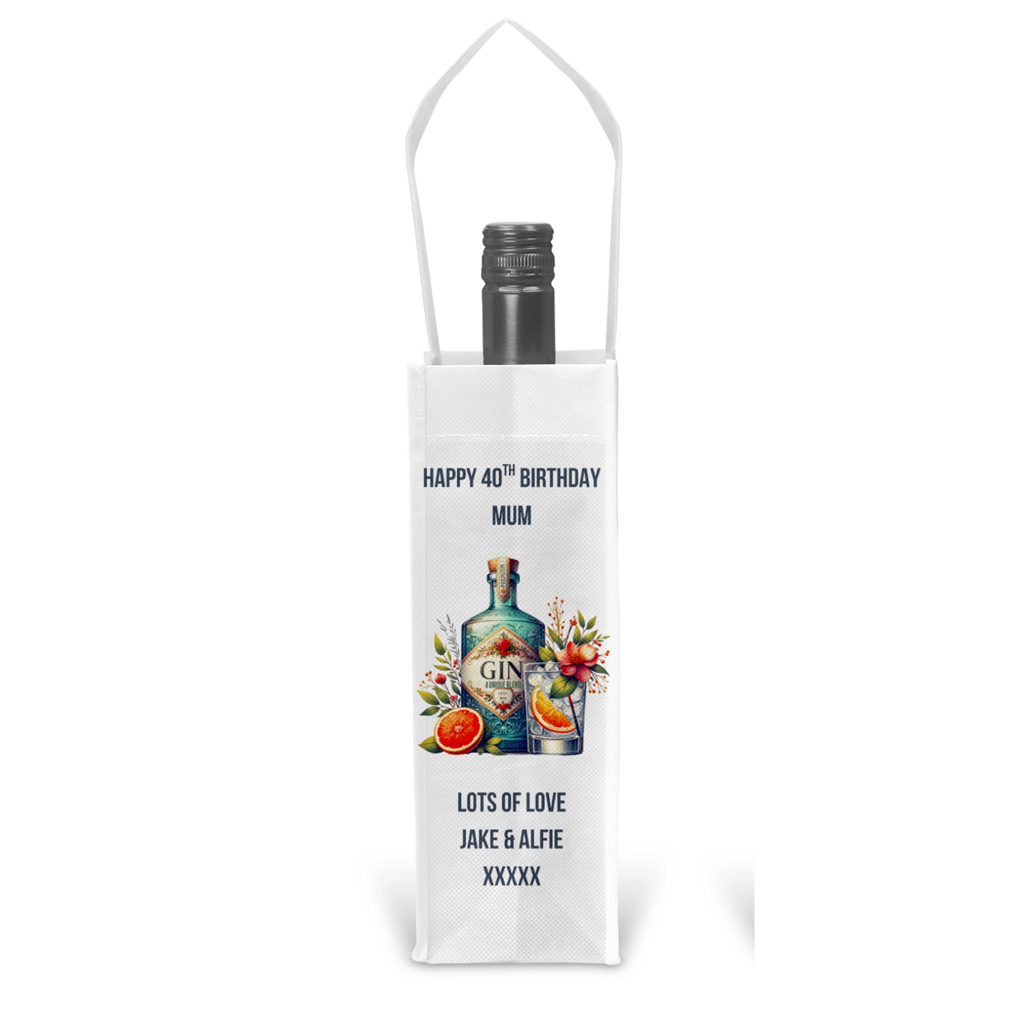 Personalised Bottle Gift Bag - Gin Flowers Design