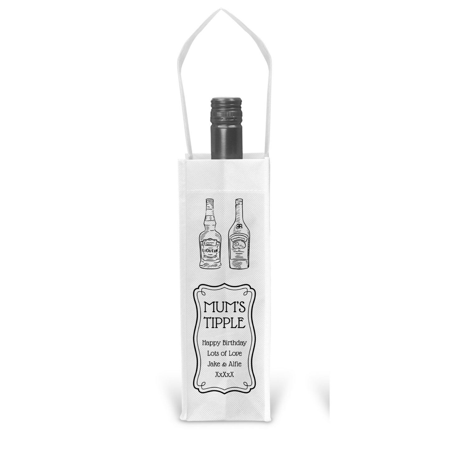 Personalised Bottle Gift Bag - Liqueur Black & White Design