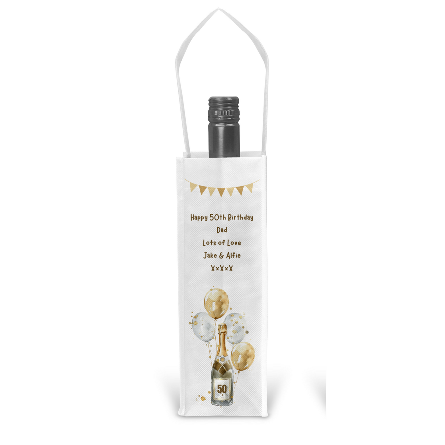 Personalised Bottle Gift Bag - Birthday Champagne & Gold Balloons