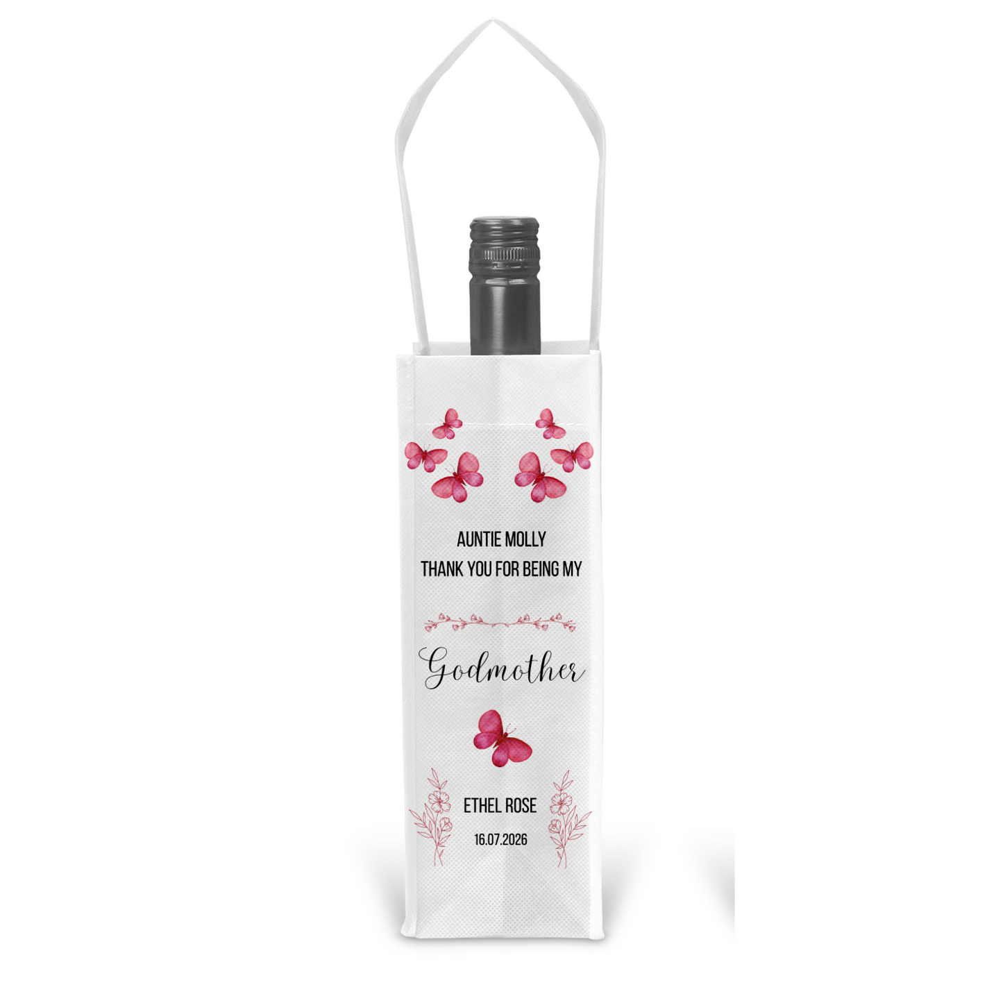 Personalised Bottle Gift Bag - Godmother Thank You