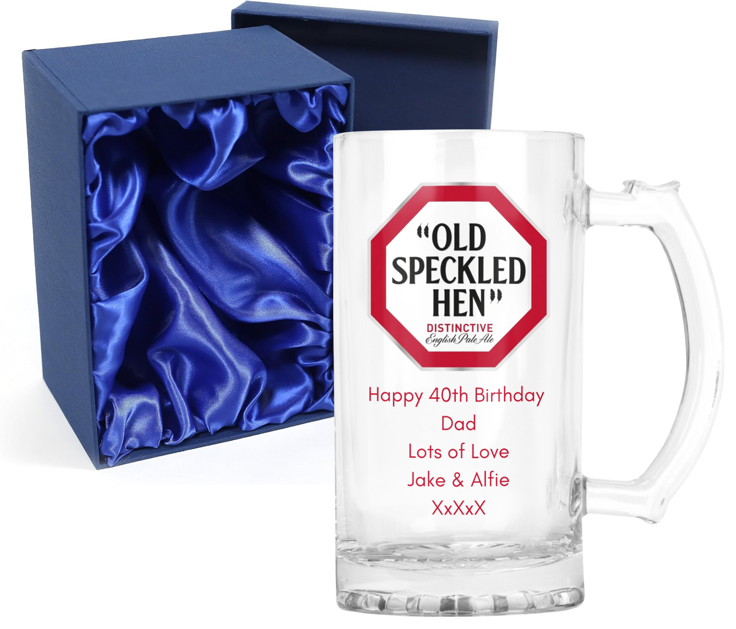 Personalised Glass Beer Tankard Mug - Old Speckled Hen Pale Ale Design