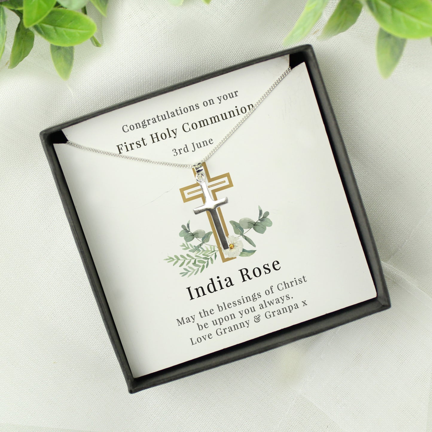 Personalised Christening Communion Cross Necklace and Box