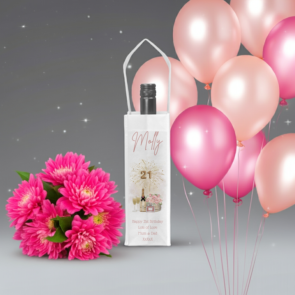 Personalised Bottle Gift Bag - 21st Birthday Champagne & Perfume