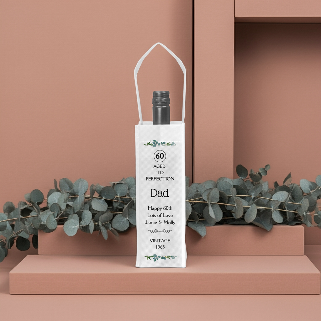 Personalised Bottle Gift Bag - Eucalyptus Birthday Design