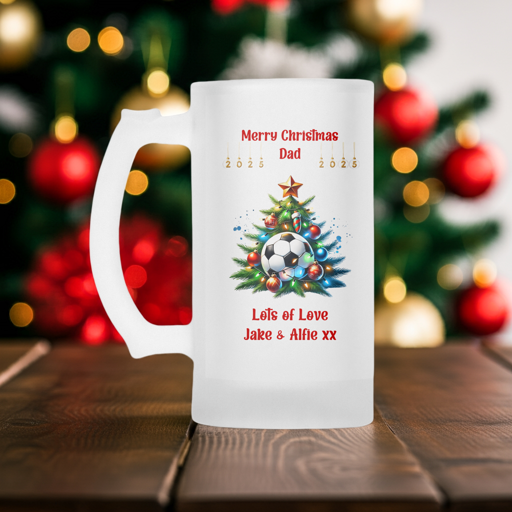 Personalised Frosted Glass Tankard - Christmas Football