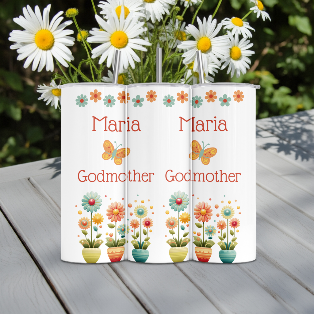 Personalised Tumbler Travel Bottle - Daisies Godmother Design