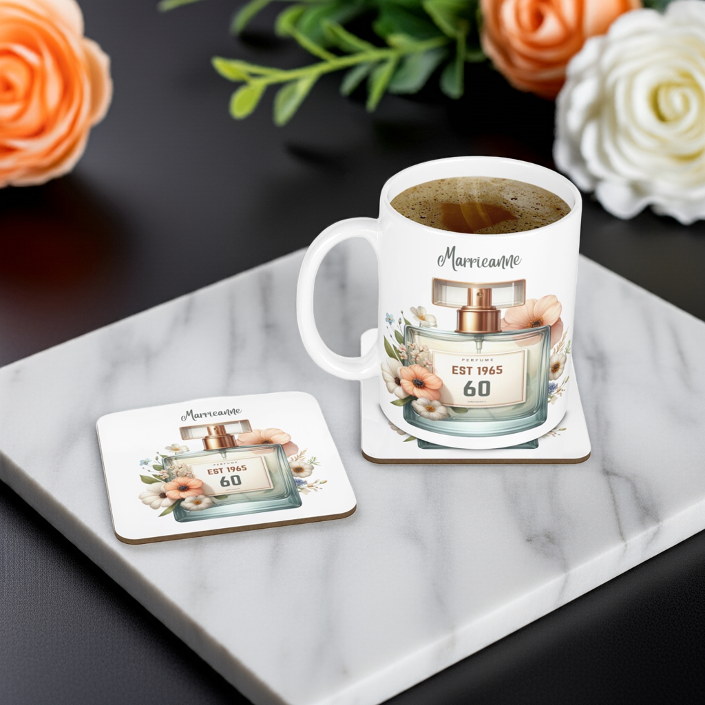 Personalised Mug & Coaster - Birthday Perfume