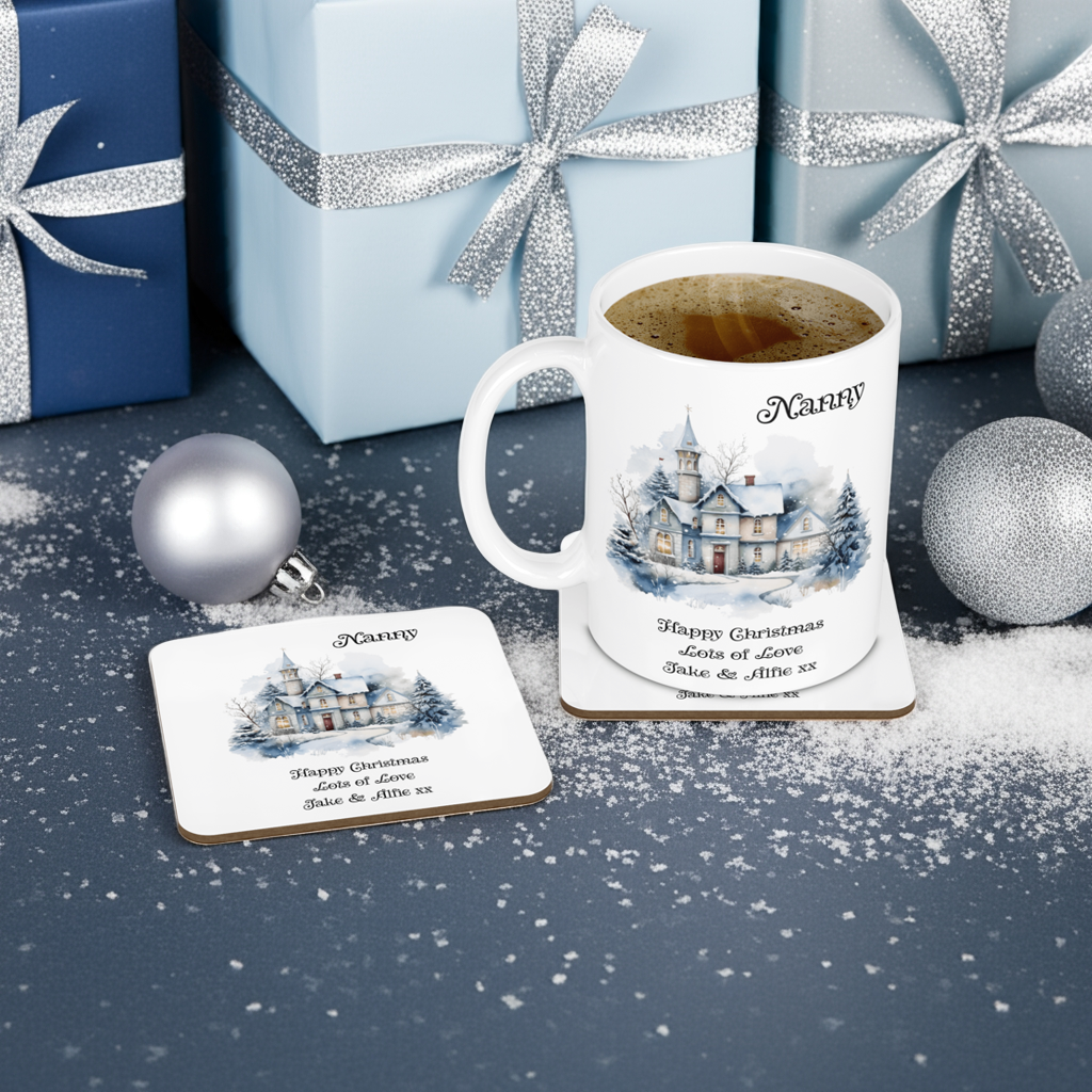 Personalised Mug & Coaster - Christmas Snow Scene Design