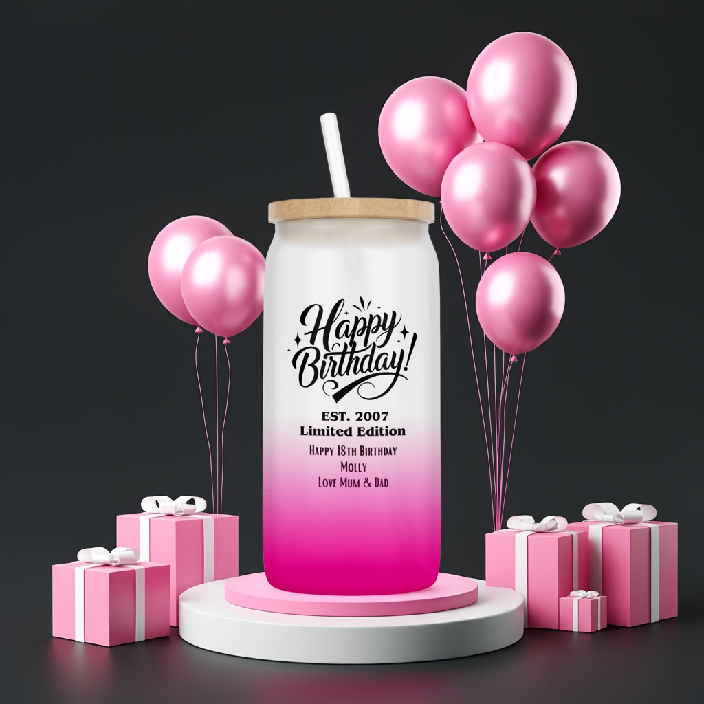 Personalised Ombre Coloured Glass Tumbler - Limited Edition Birthday