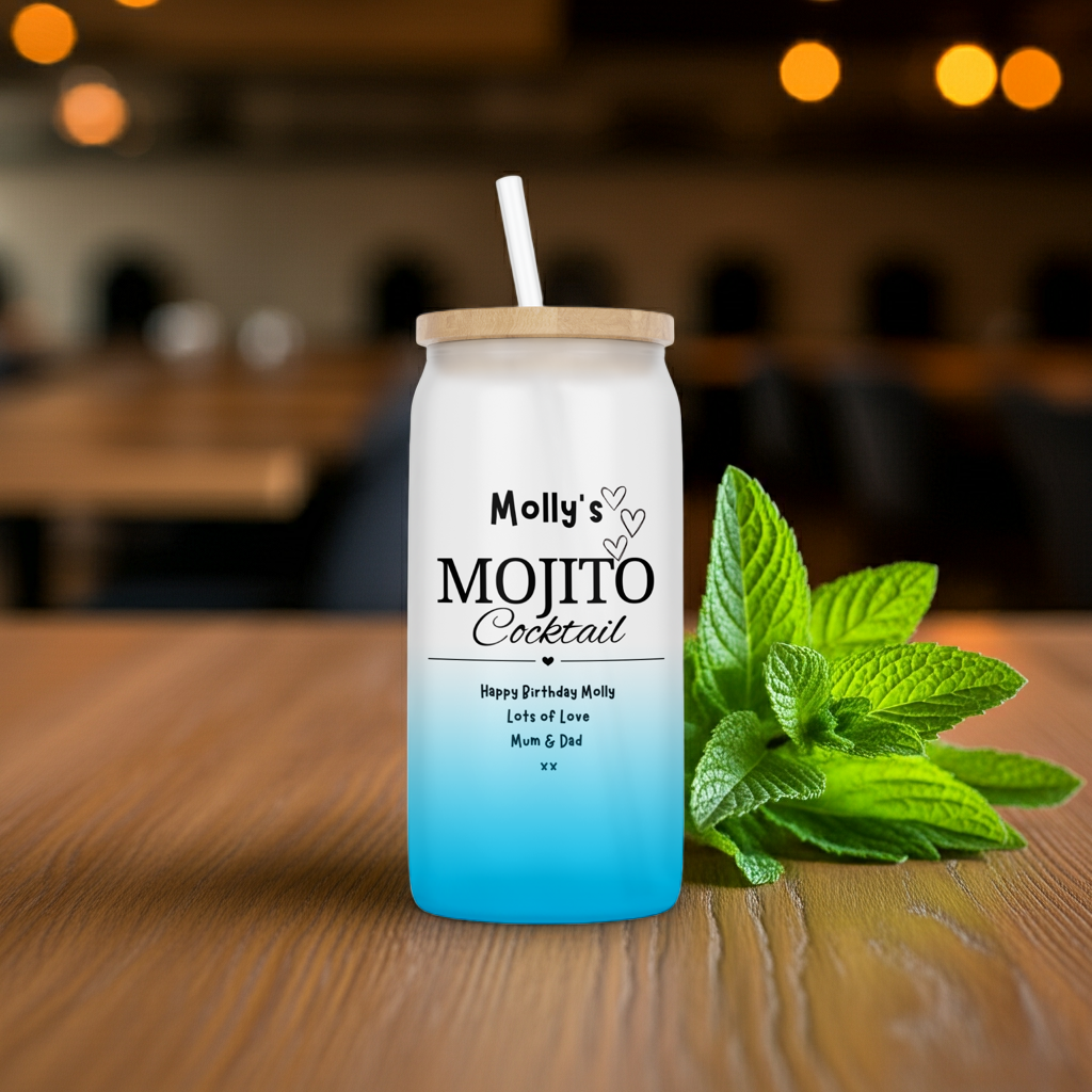 Personalised Ombre Coloured Glass Tumbler - Mojito Design