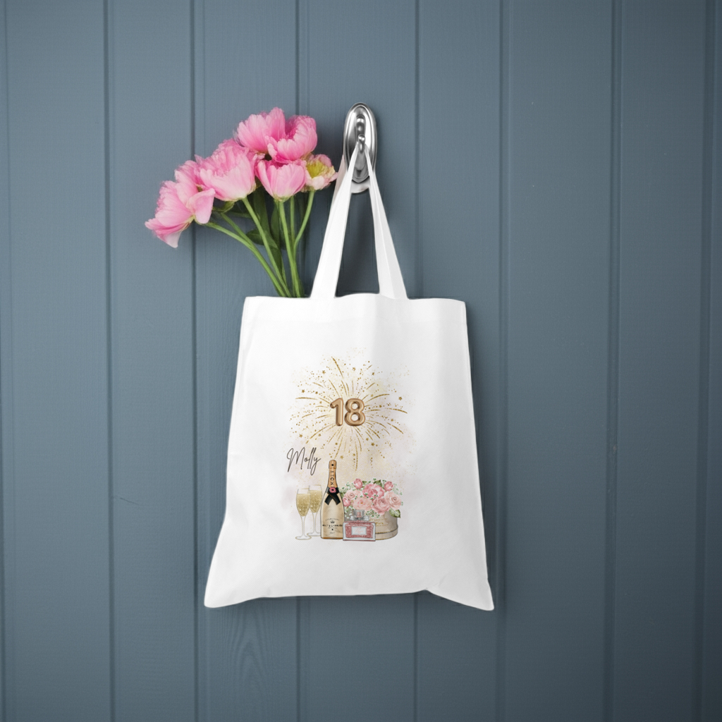 Personalised Tote Shopping Bag - 18th Birthday Champagne Design