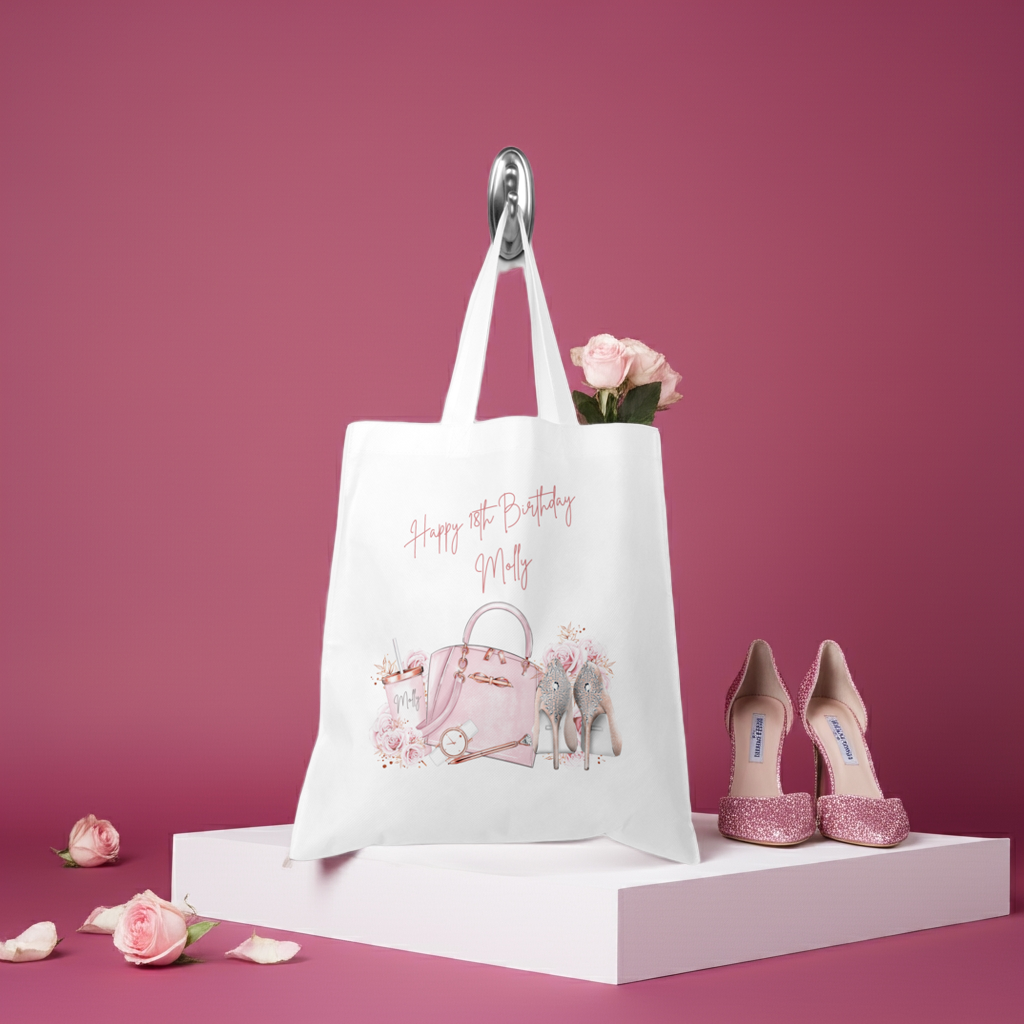 Personalised Tote Shopping Bag - Pink Shoes & Handbag