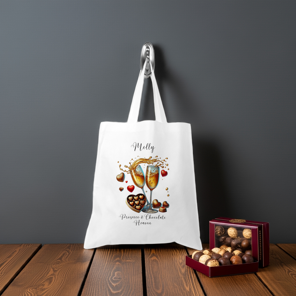 Personalised Tote Shopping Bag - Prosecco & Chocolates Design