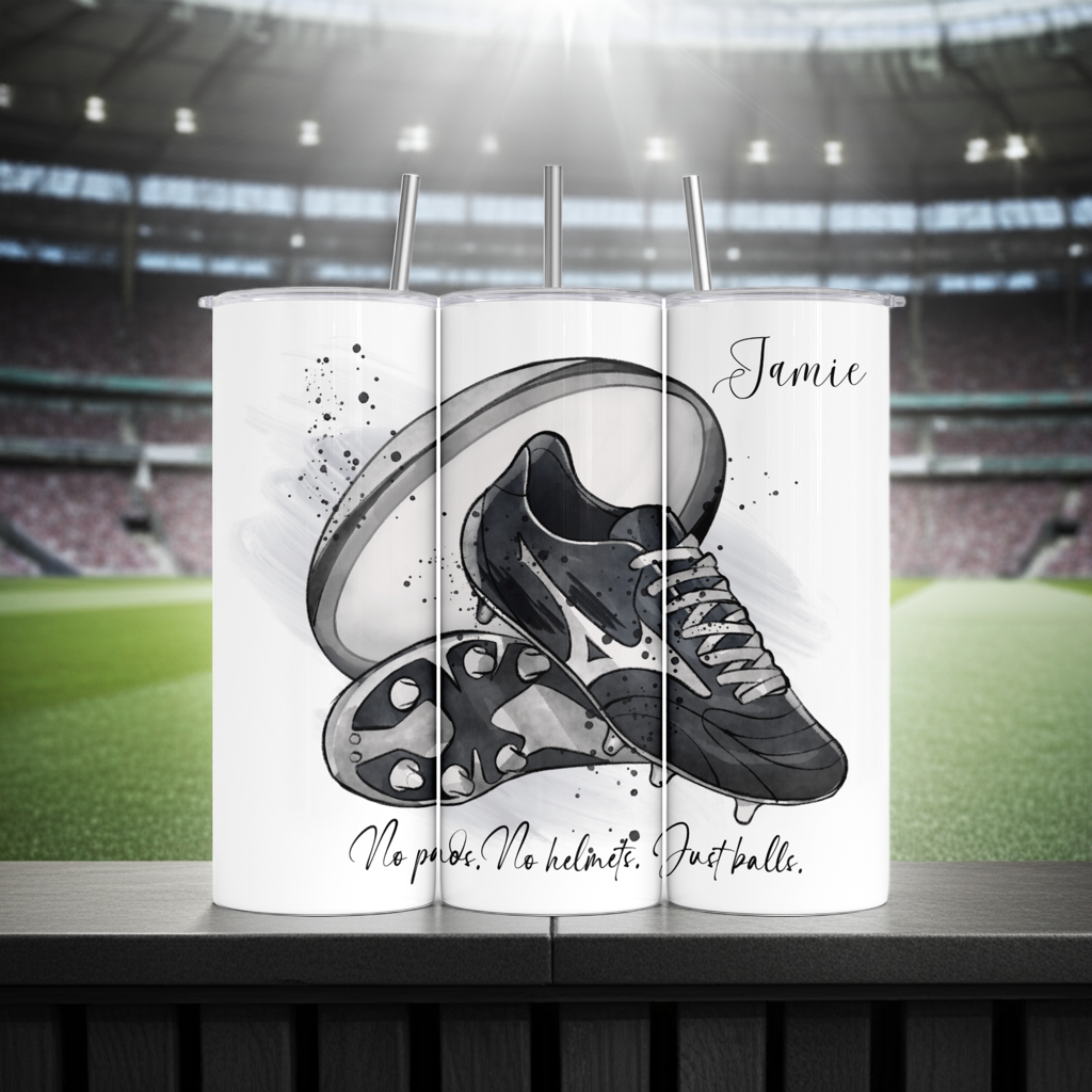 Personalised Tumbler Travel Sports Bottle - Rugby Design