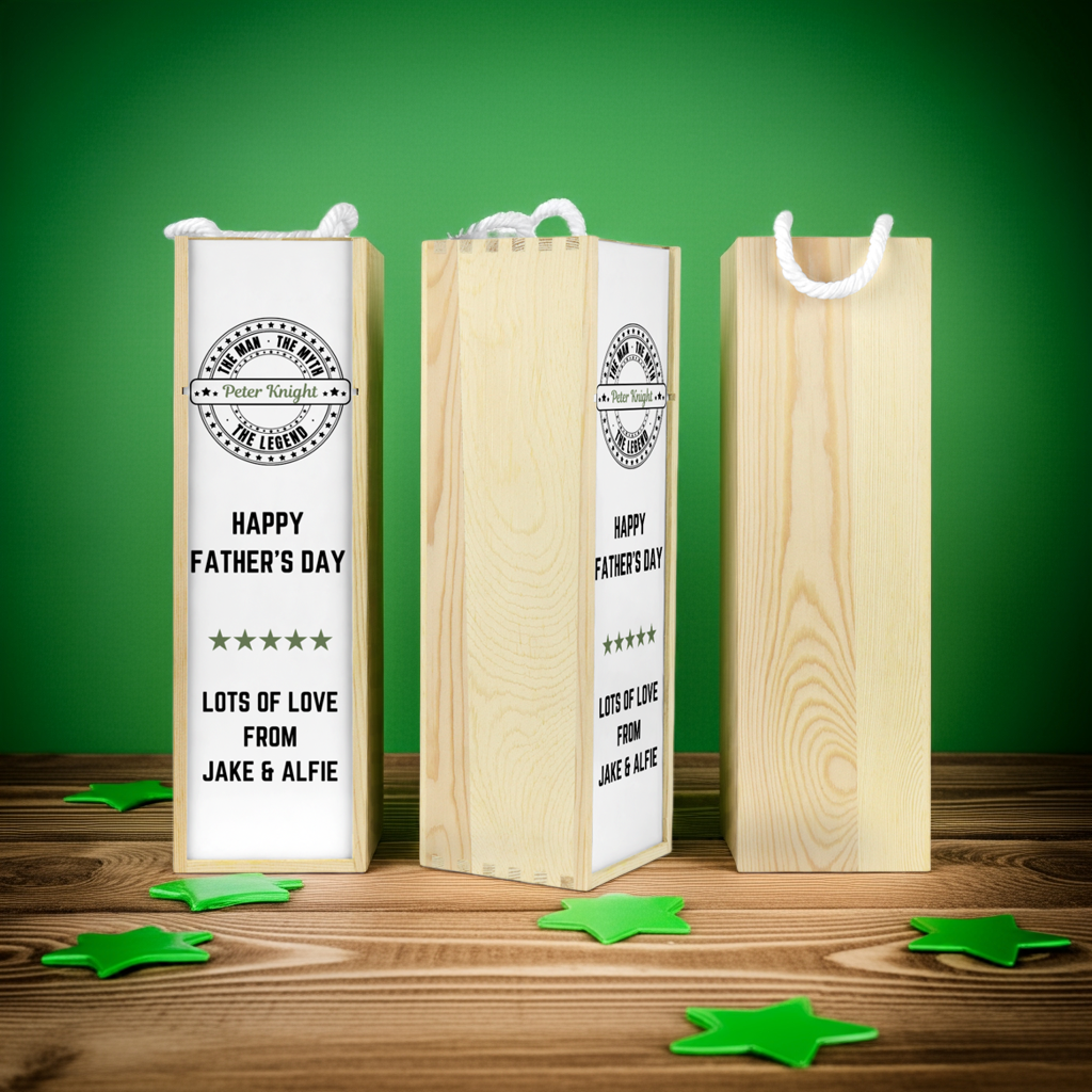 Personalised Wooden Bottle Gift Box - The Man The Myth The Legend Design