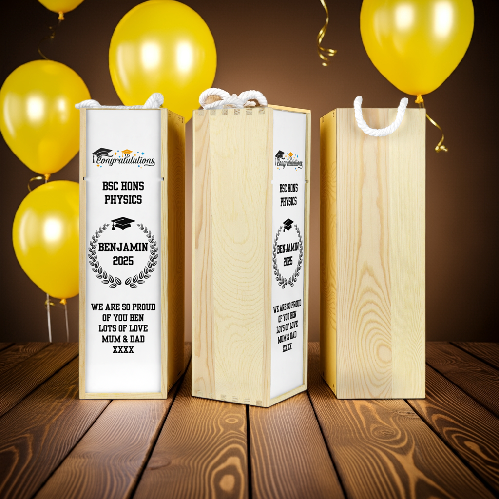 Personalised Wooden Wine Bottle Gift Box - Graduation Design