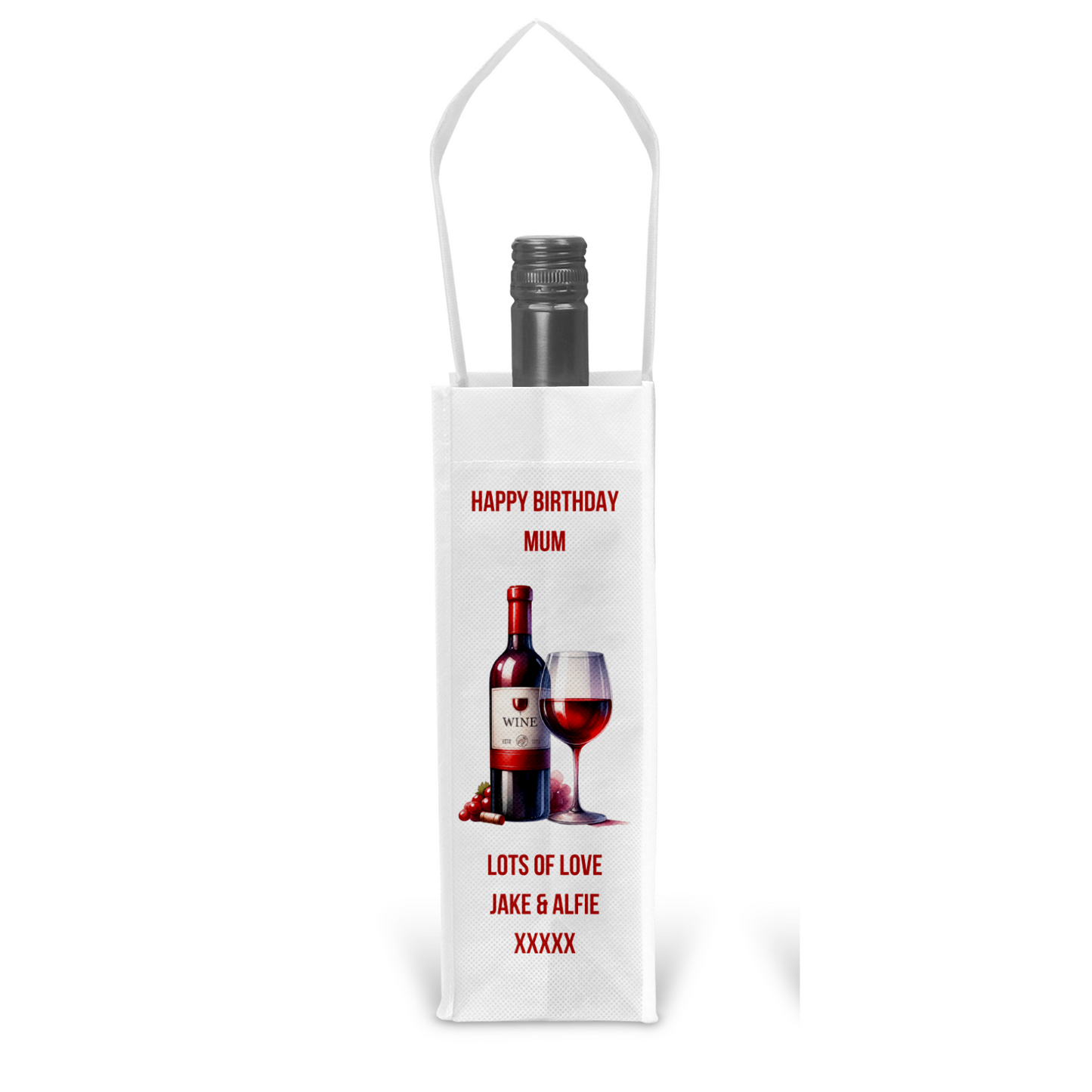 Personalised Bottle Gift Bag - Red Wine Design