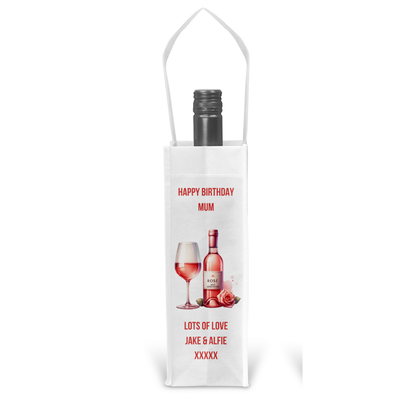 Personalised Bottle Gift Bag - Rose Wine Design