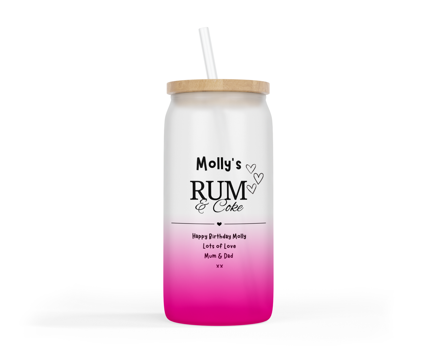 Personalised Ombre Coloured Glass Tumbler - Rum Design