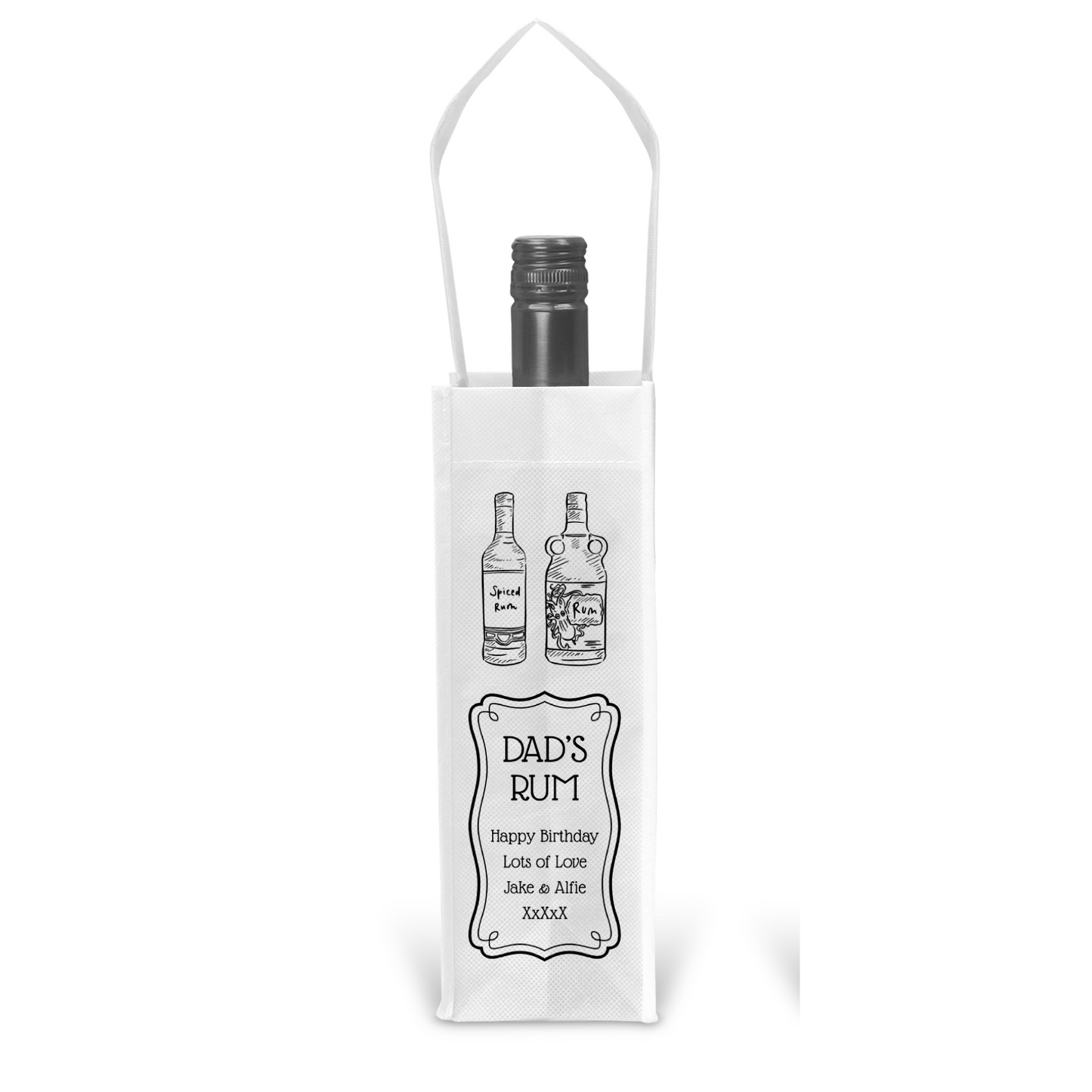 Personalised Bottle Gift Bag - Rum Black & White Design