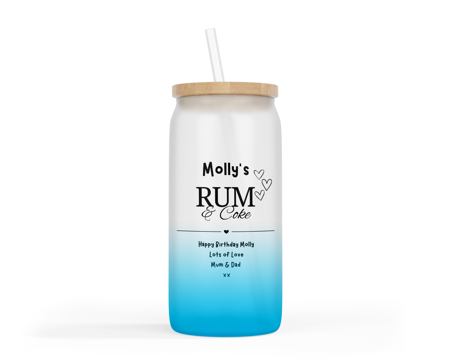 Personalised Ombre Coloured Glass Tumbler - Rum Design