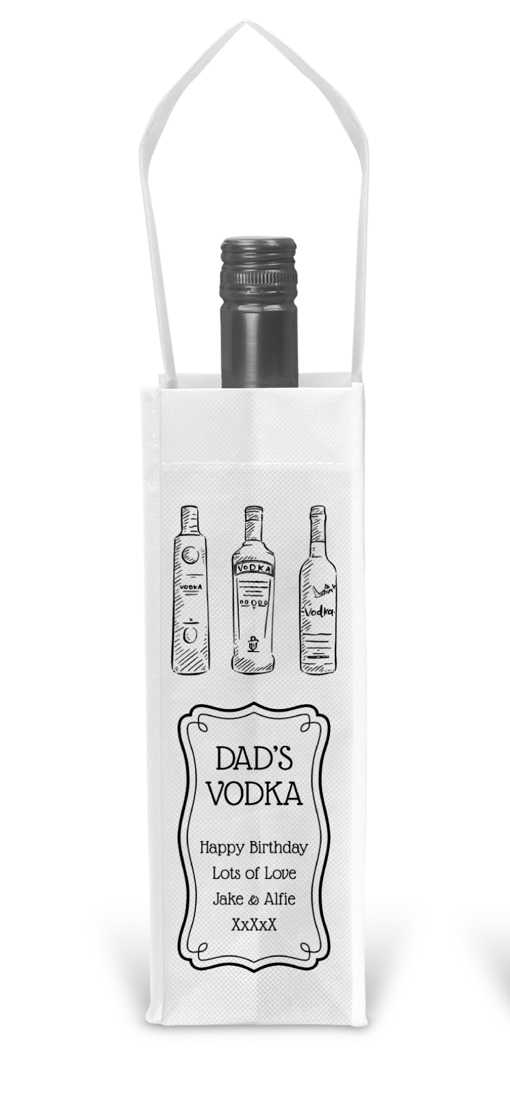 Personalised Bottle Gift Bag - Black & White Vodka Design