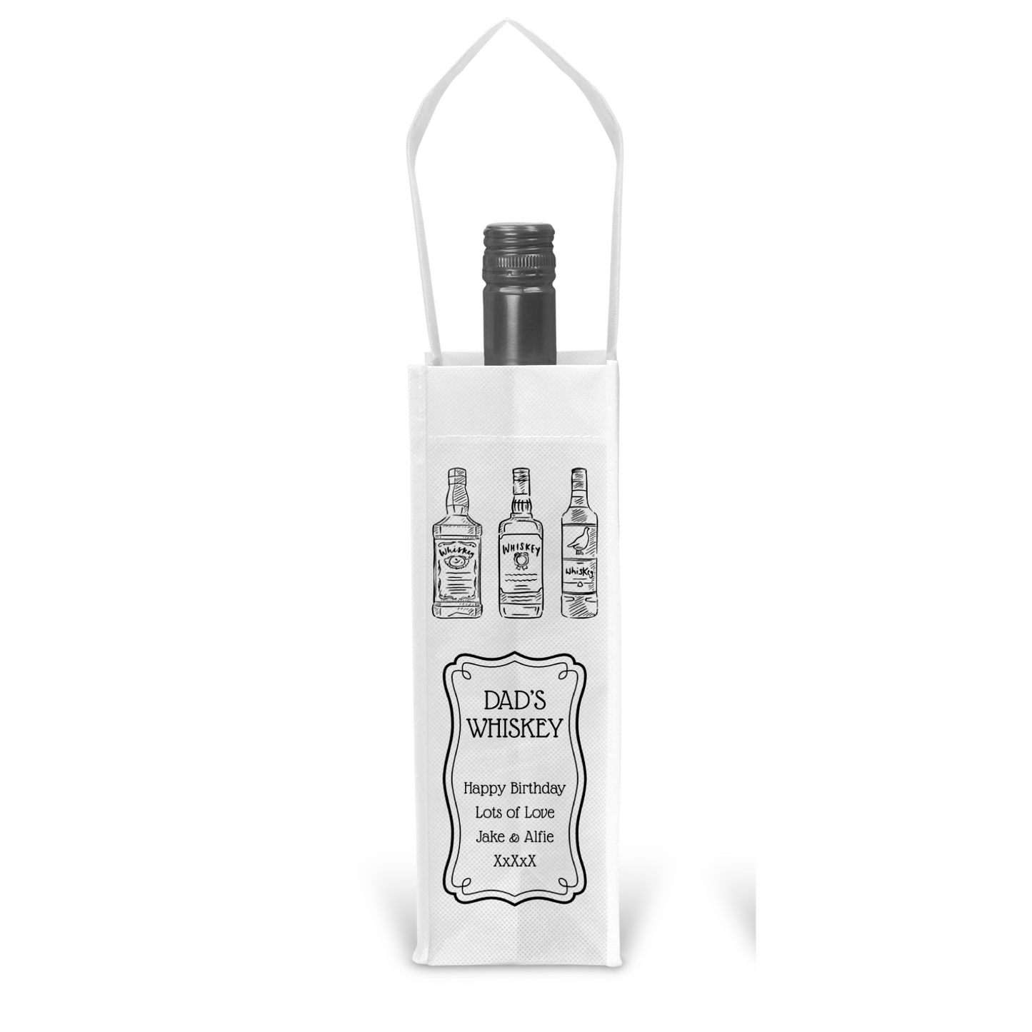 Personalised Bottle Gift Bag - Whiskey Black & White Design