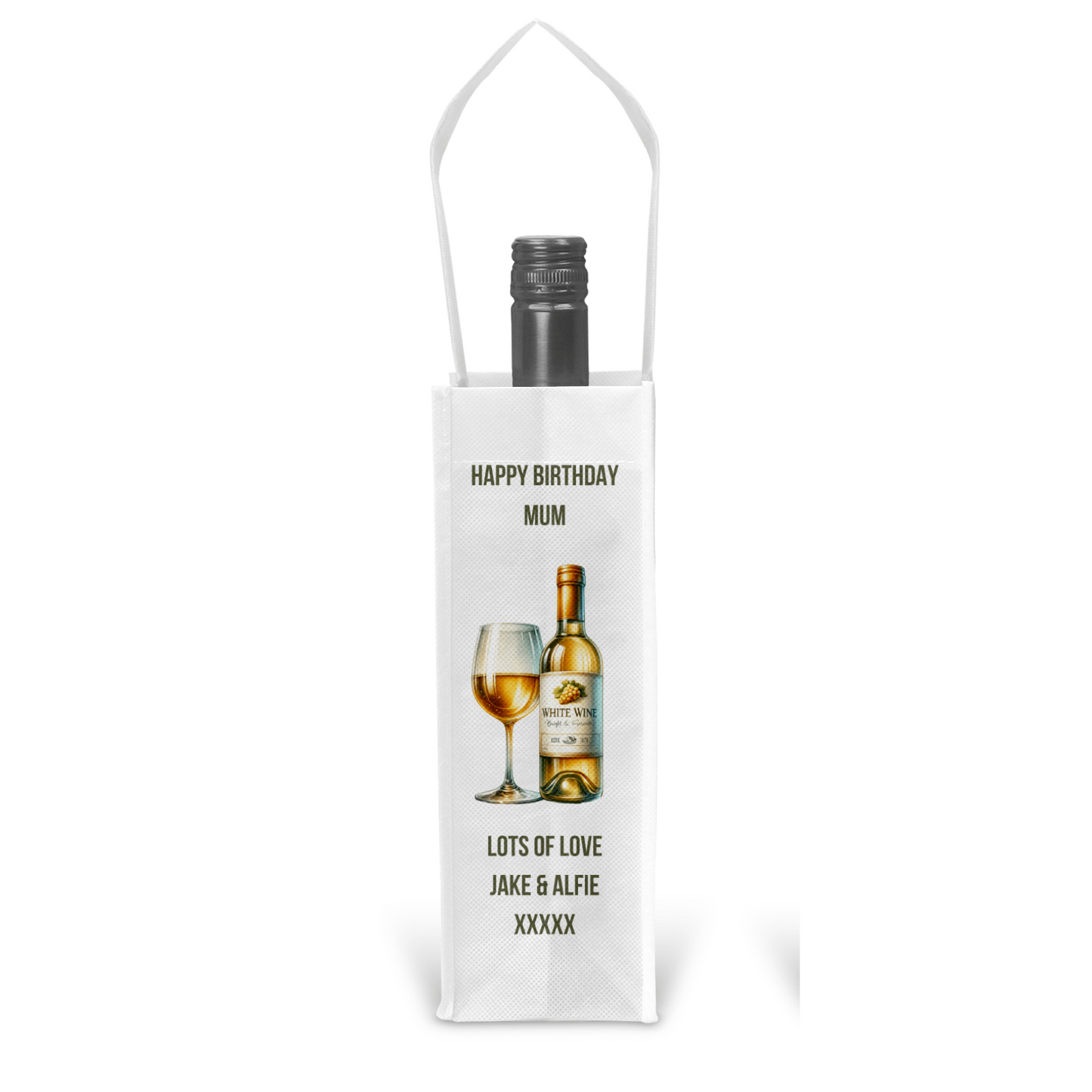 Personalised Bottle Gift Bag - White Wine Design