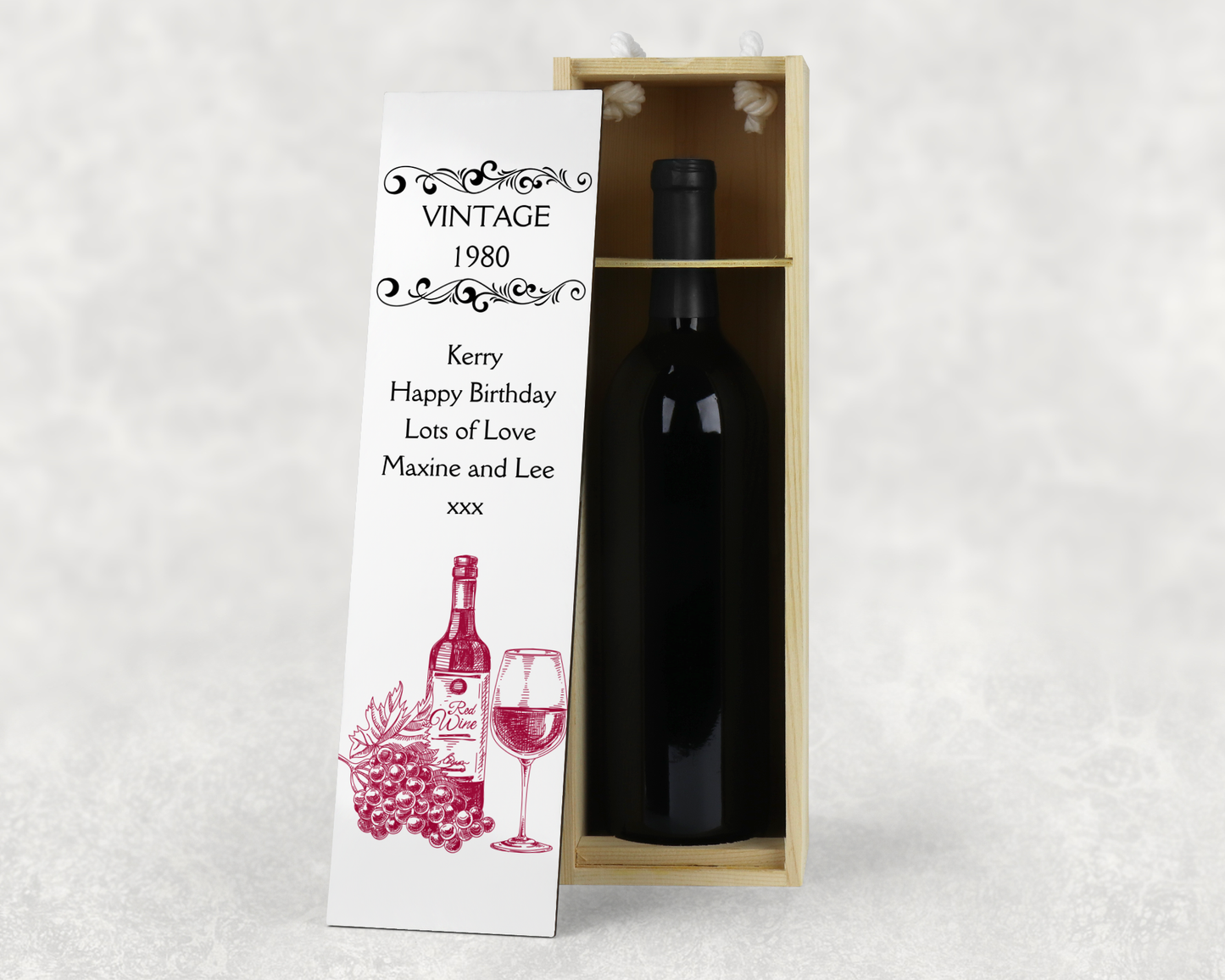 Personalised Wooden Bottle Gift Box - Vintage Red Wine Design