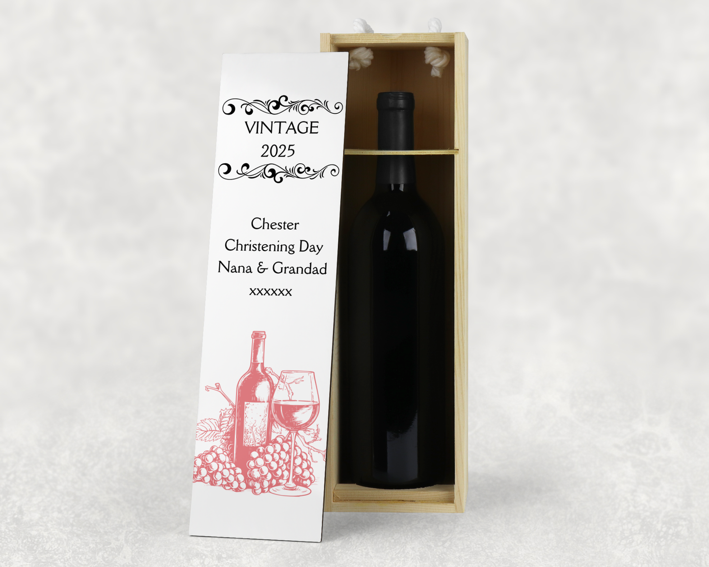 Personalised Wooden Bottle Gift Box - Vintage Rose Wine Design