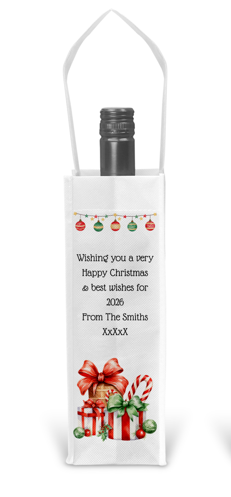 Personalised Bottle Gift Bag - Christmas Presents Design
