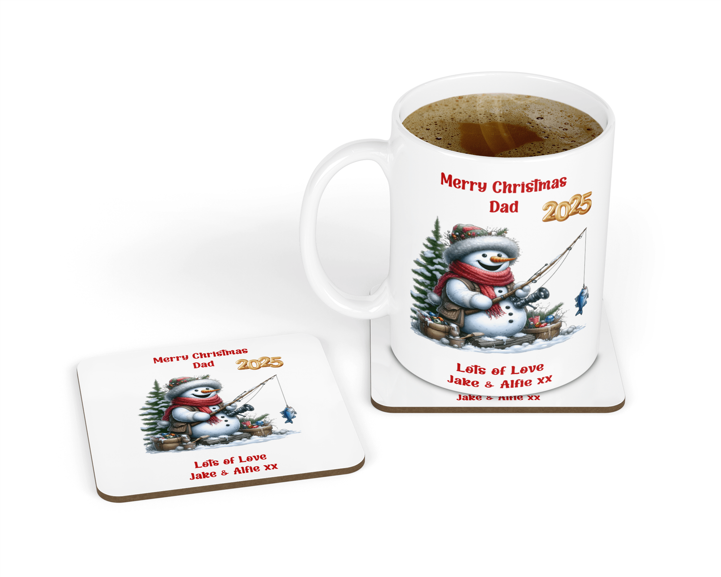 Personalised Mug & Coaster - Christmas Fishing