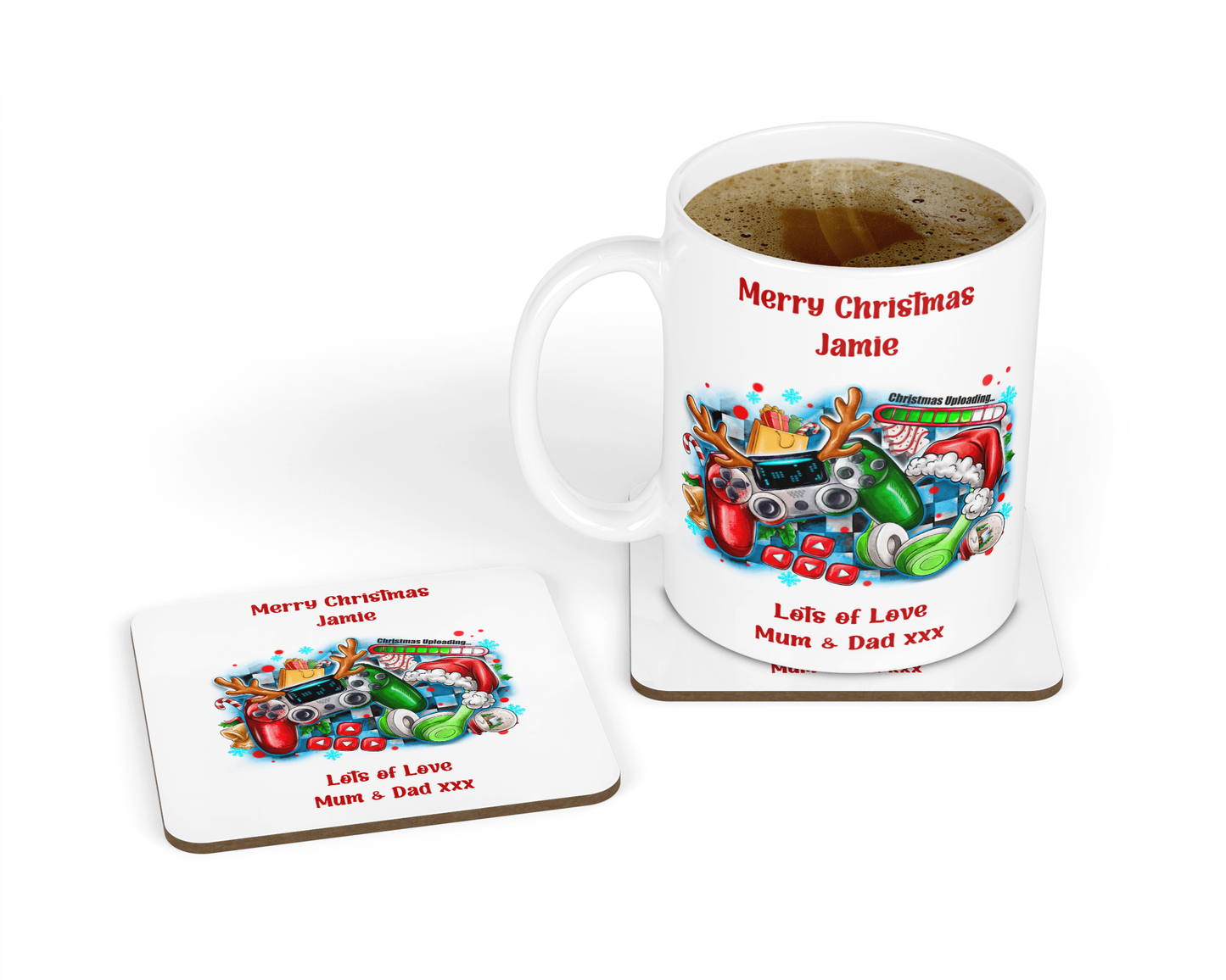 Personalised Mug & Coaster - Christmas Gaming Design