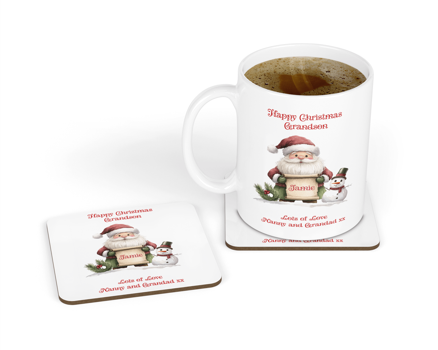 Personalised Mug & Coaster - Christmas Santa Scroll