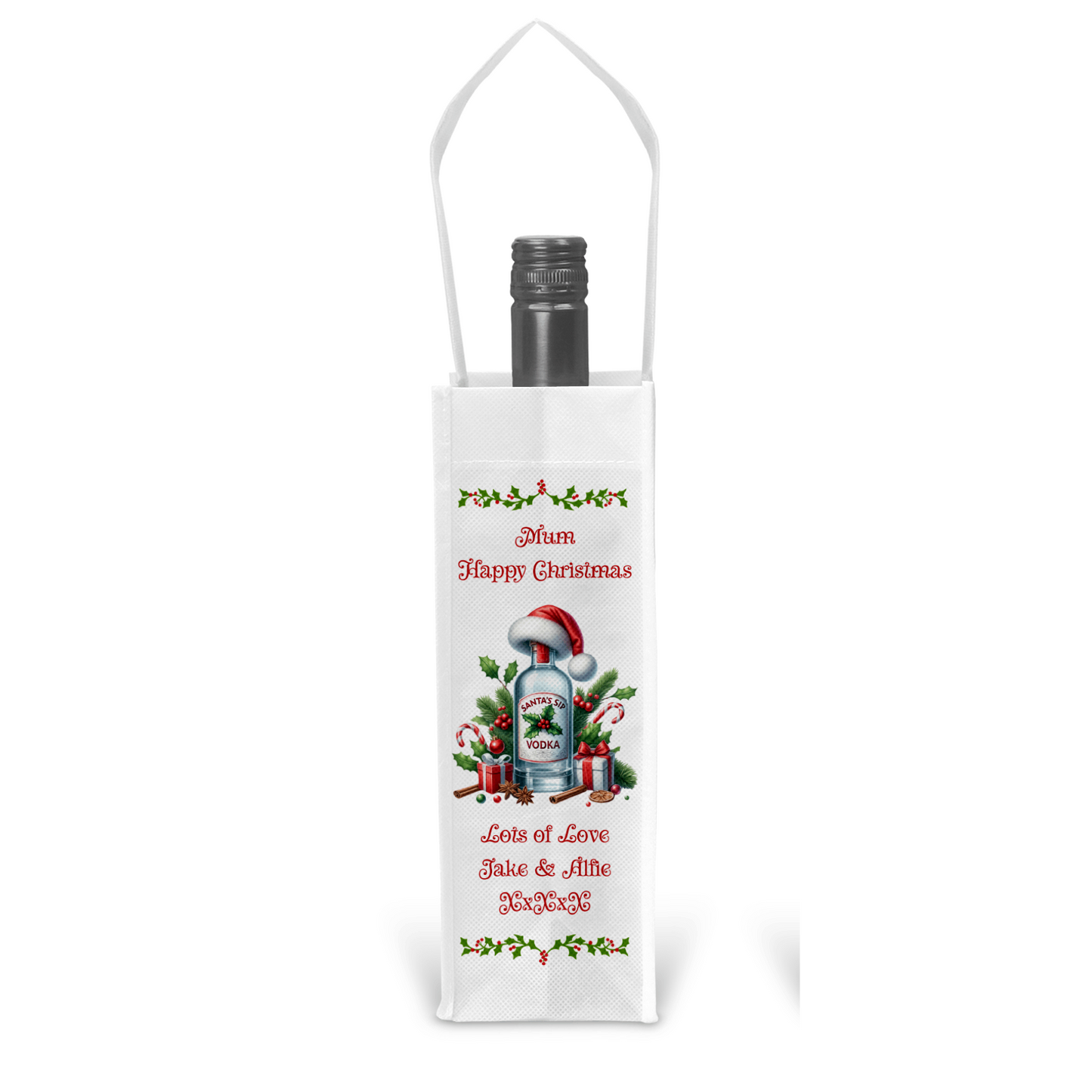 Personalised Bottle Gift Bag - Christmas Vodka Design