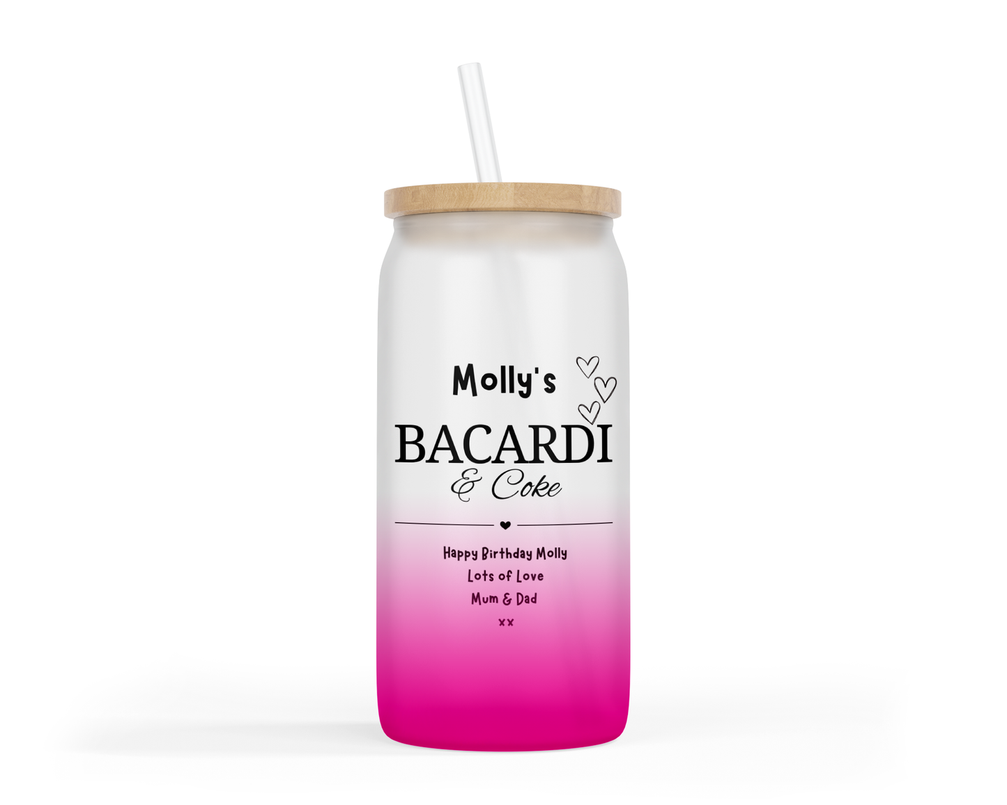 Personalised Ombre Coloured Glass Tumbler - Bacardi Design