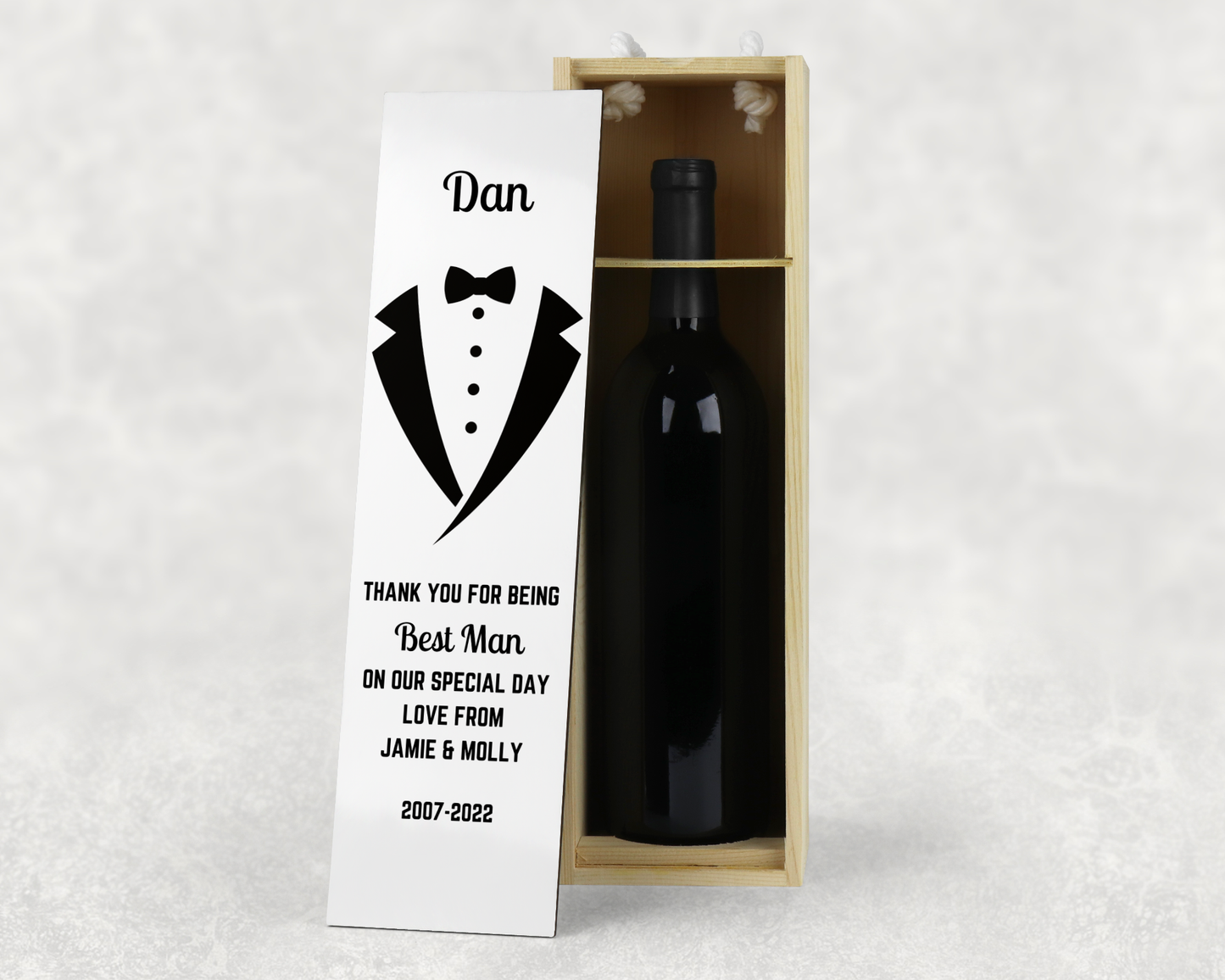 Personalised Wooden Wine Bottle Gift Box - Best Man Wedding Design