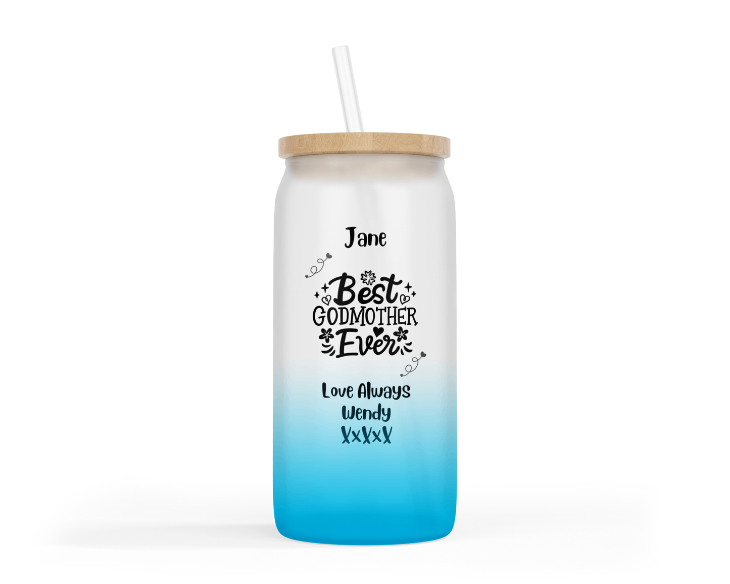 Personalised Ombre Coloured Glass Tumbler - Best Godmother