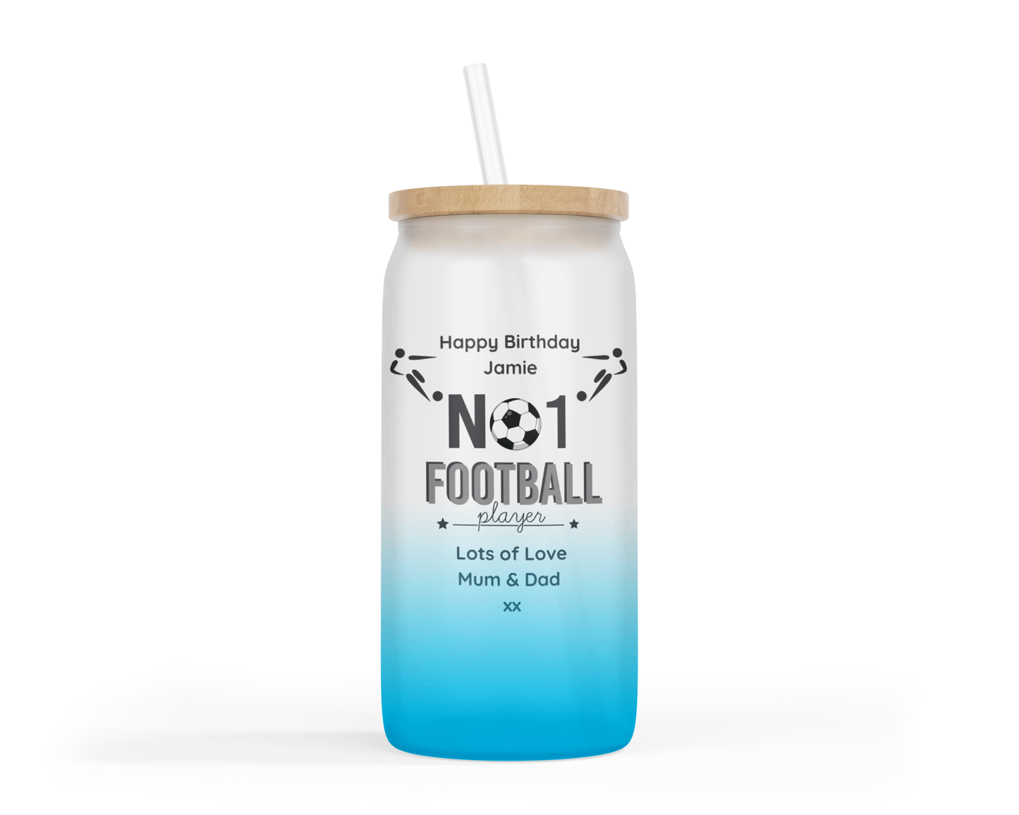 Personalised Ombre Coloured Glass Tumbler - No1 Football Player