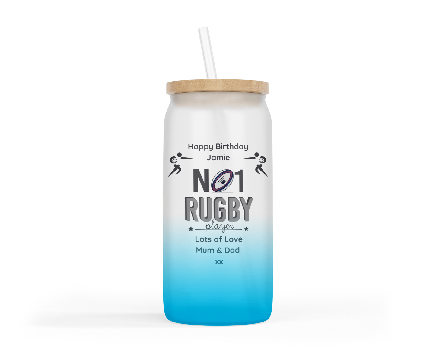 Personalised Ombre Coloured Glass Tumbler - No1 Rugby Player