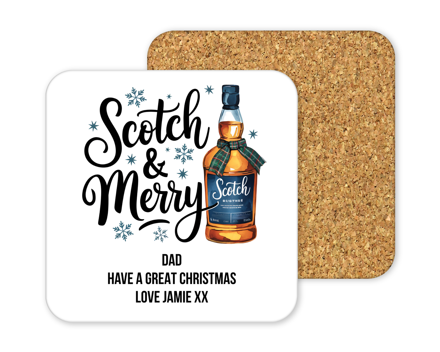 Personalised Drinks Coaster - Christmas Scotch Whisky Design